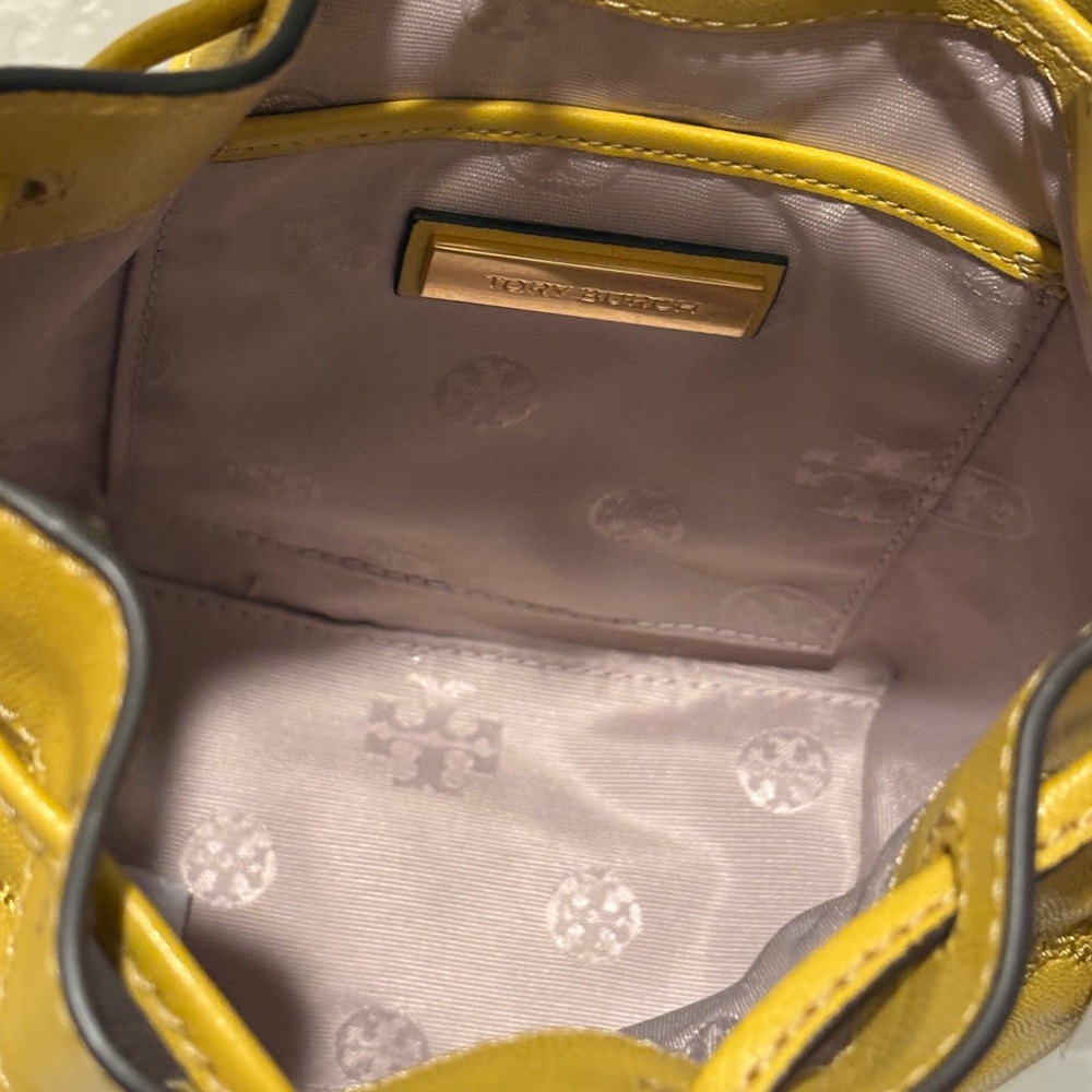 Tory Burch Yellow Quilted Drawstring Crossbody Bucket Bag - Picture 9 of 9
